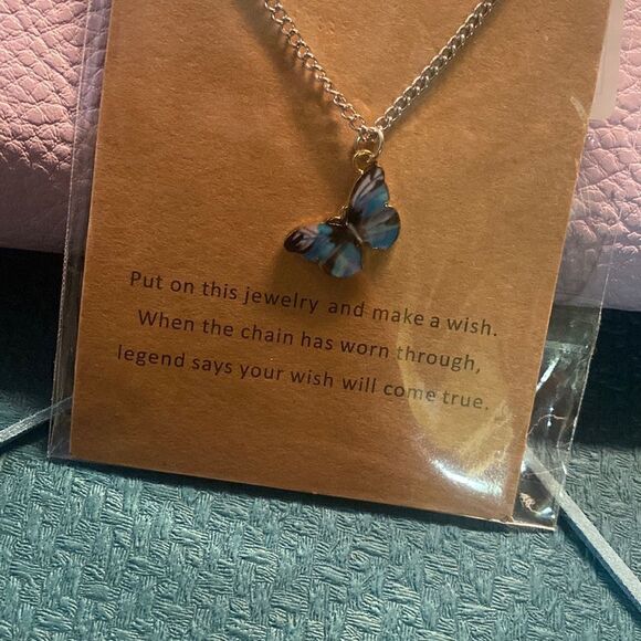 Blue + Black + Pink Make a Wish Butterfly Necklace - Picture 2 of 2